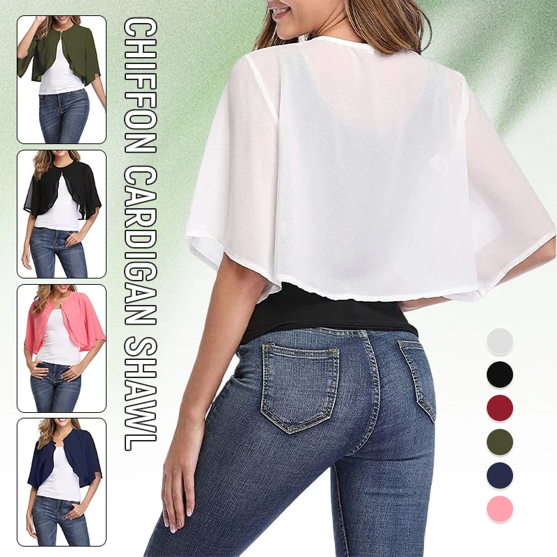 

Women Sheer Chiffon Bolero Shrug Shawl Evening Dress Summer Lady Blouse Short Jacket Cardigan Elegant Party Cape Tops Coat
