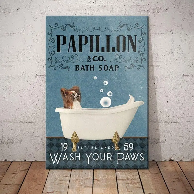 Metal Signs Papillon Dog Bath Soap Company Wash Your Paws Signs Vintage Signs Retro Aluminum Sign for Home Cafe Kitchen 8x1 sign