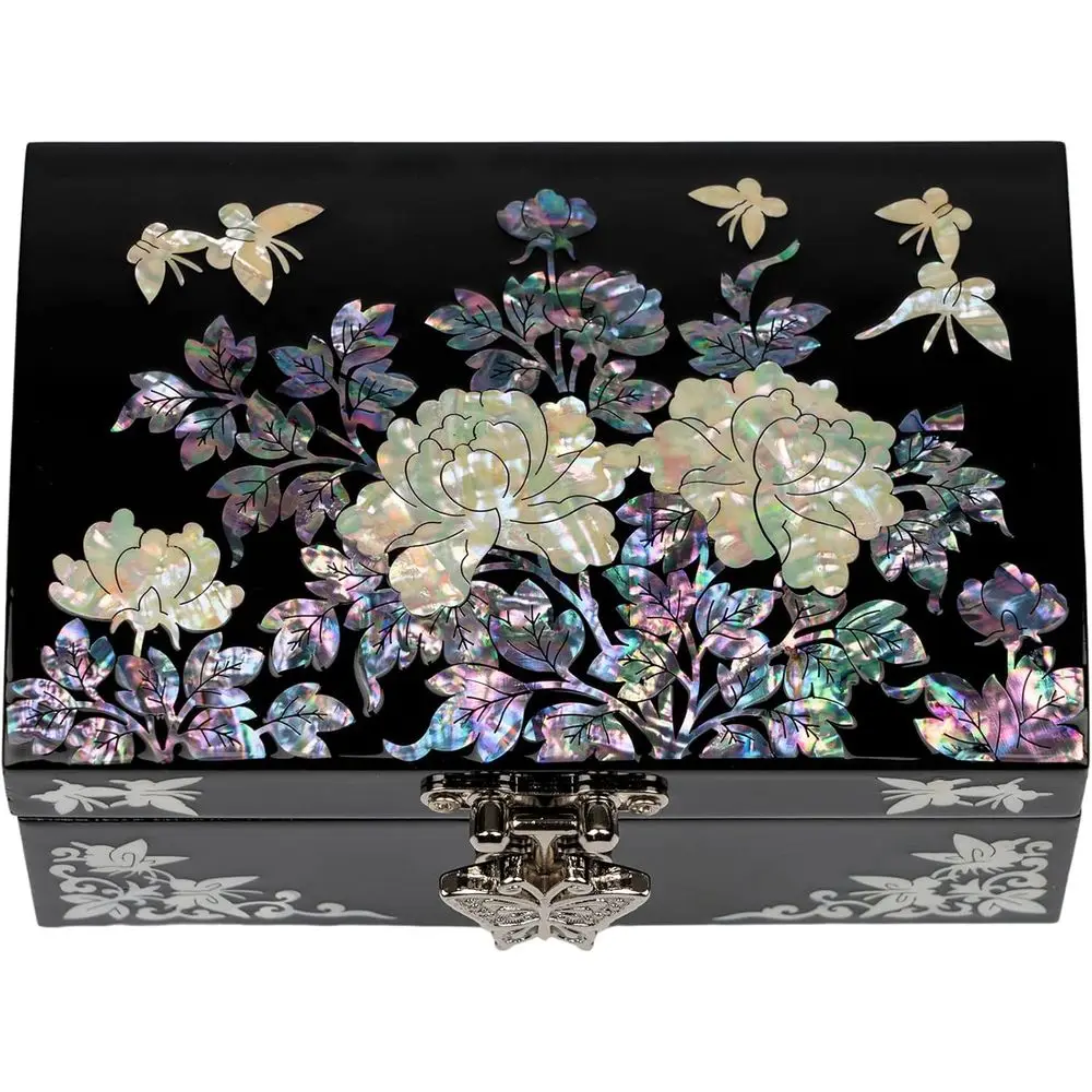 

Compact Pearlescent Jewelry Box with Mirrored Lid for Safekeeping Earrings, Necklaces, Rings, and More
