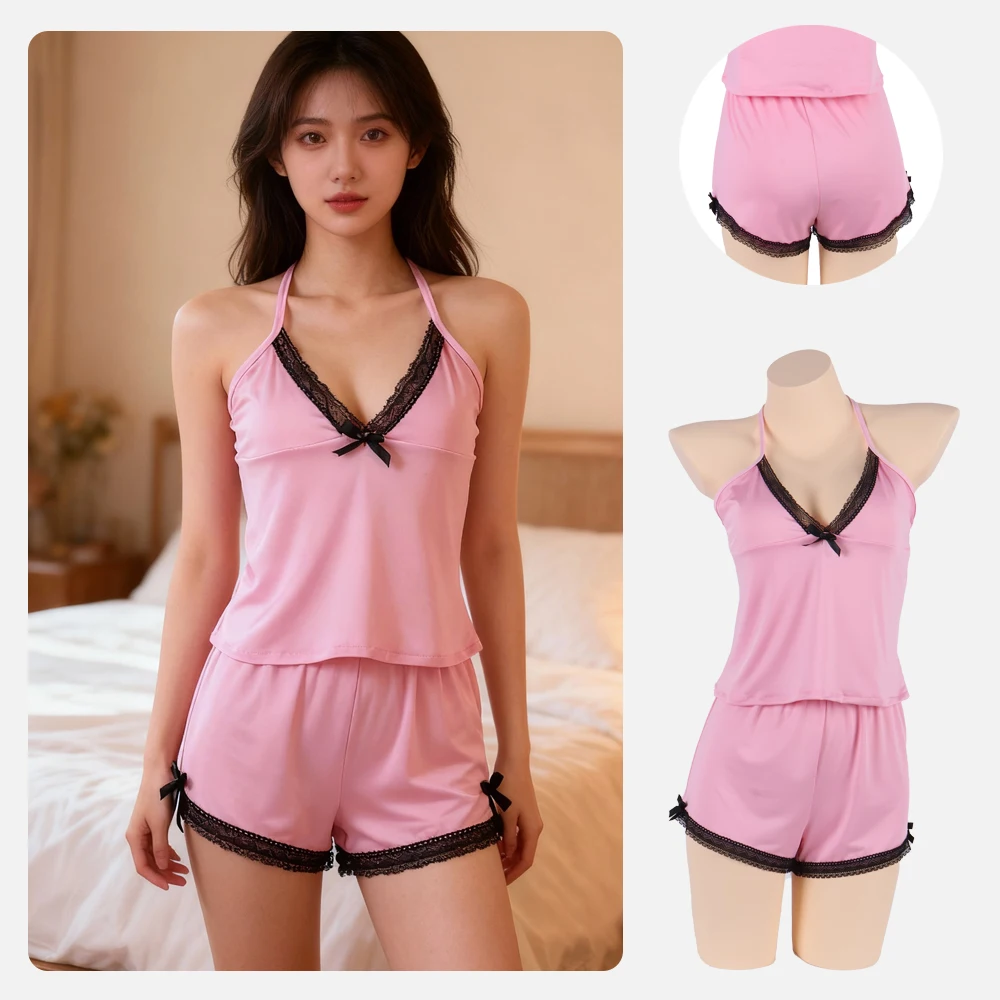 

Women Sexy Lace Corset Lingerie Sleepwear Sleeveless Soft V-Neck Suspenders Pajamas Available in Multiple Colors