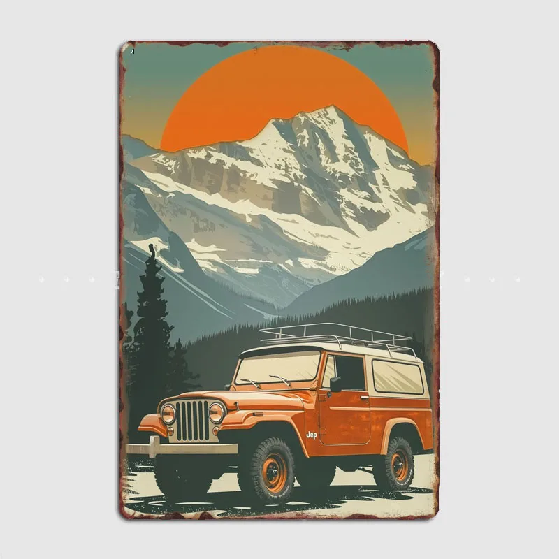 Classic Car Vintage Travel Mountain Adventure Jeep Posters Metal Sign Automobile Club Garage Room Decor Tin Vintage Home Decor