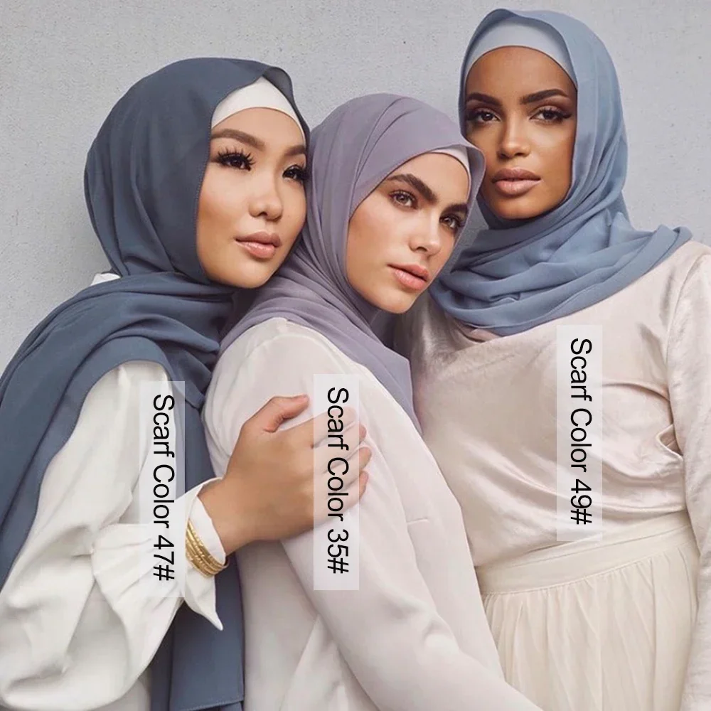 Lenço de chiffon liso bolha feminino hijab wrap printe xales de cor sólida faixa de cabeça lenços hijabs femininos lenço 56 cores