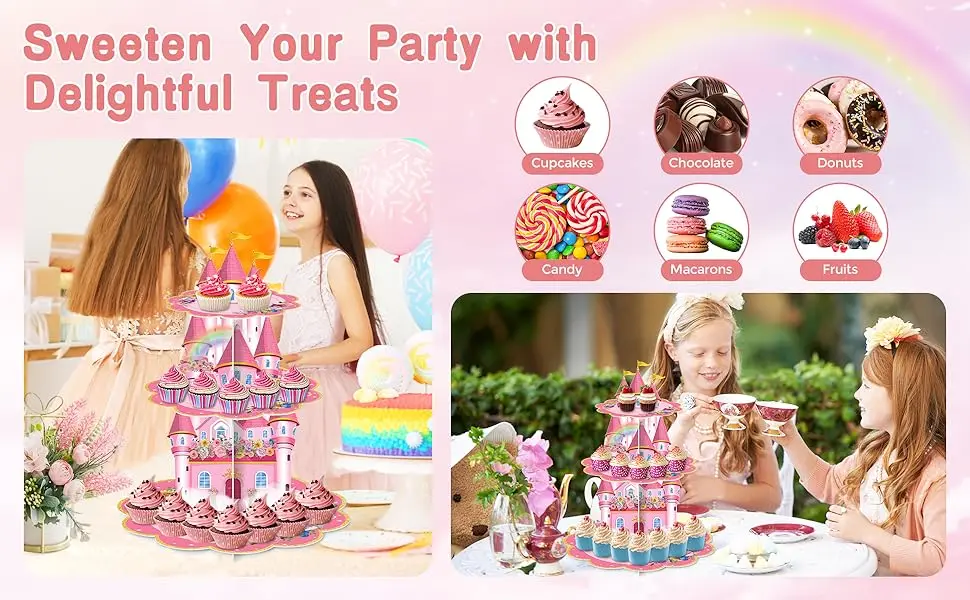 Rosa Schloss Prinzessin Geburtstag Party Cupcake-Ständer Dekorationen Cupcake-Halter für Mädchen Kinder Babyparty - Partyzubehör – Detail 6