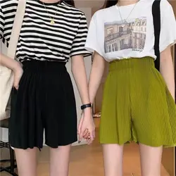 Summer Pleated a-line Shorts New Korean Version Fashion Chiffon Capris Solid Color Casual Slim Fitver Satile Shorts