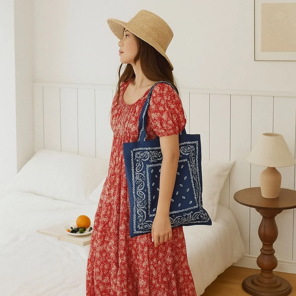 

Холщовая сумка с принтом цветов кешью, легкая сумка через плечо в этническом стиле, вместительная сумка для покупок, женская сумка, пляжная сумка