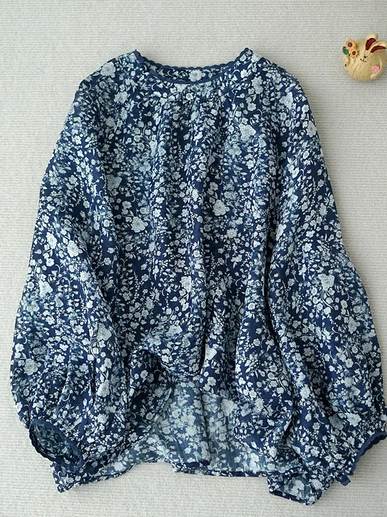 

plus Size Women's Shirt Summer Design Lantern Sleeve Seven-Quarter Sleeve Floral Print Casual Loose Fit Breathable Skin-Friendly