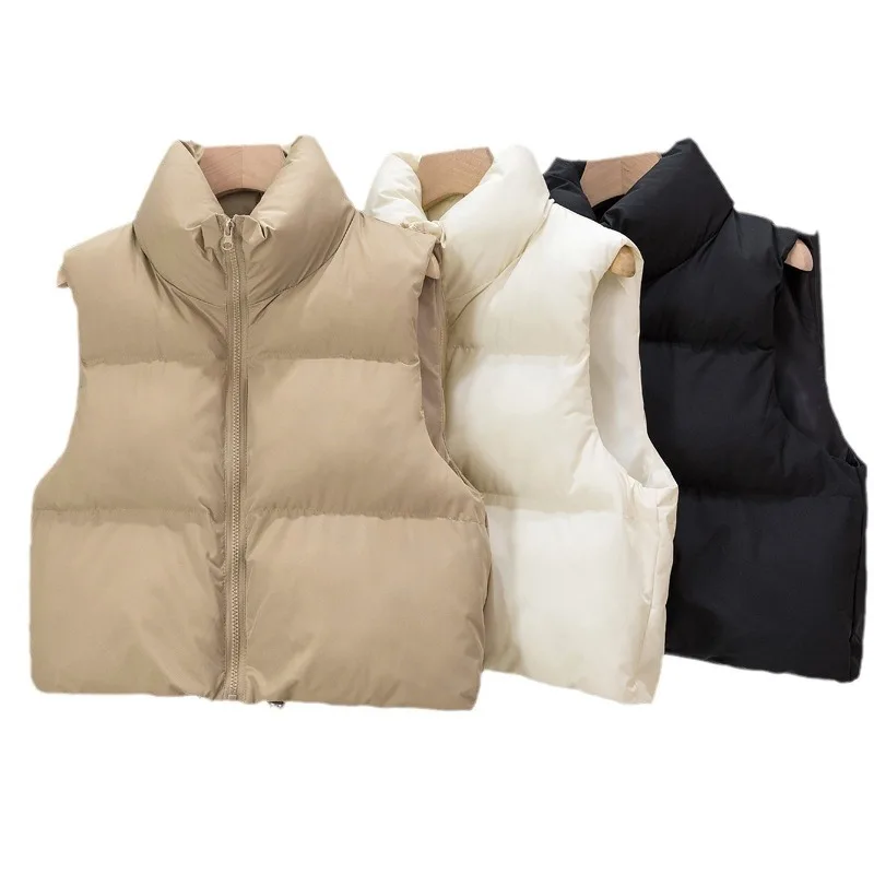 Winter Korte Katoenen Donzen Vest Korte Opstaande Kraag Warm Mouwloos Gewatteerd Vest Outdoor Reisjack Tops Vest