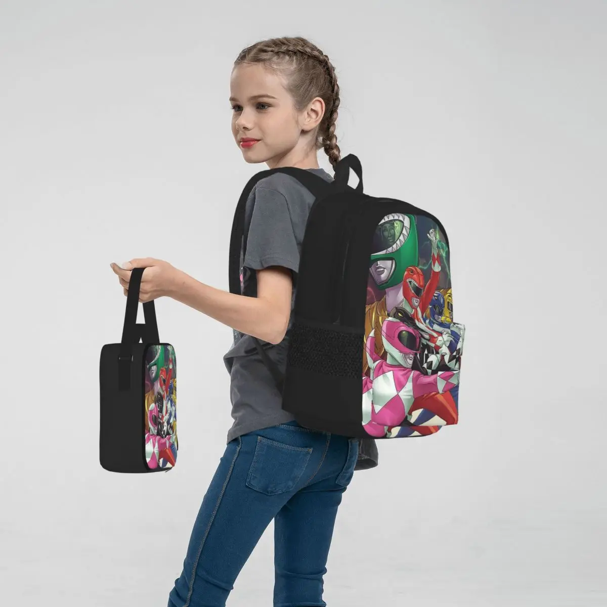 Mighty Morphin Power Ranger Backpacks Boys Girls Bookbag Students School Bags Kids Rucksack Lunch Bag Pen Bag Three-Piece Set