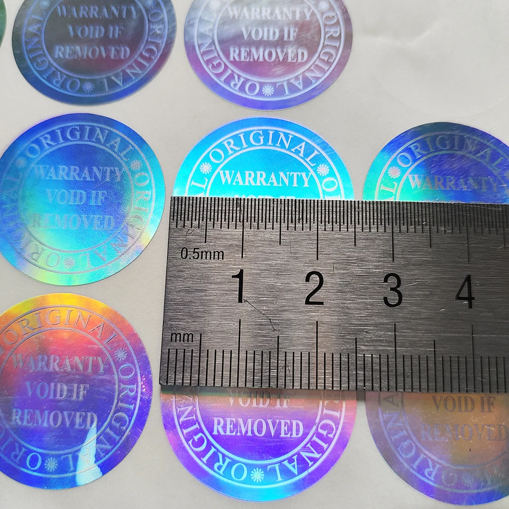 100pcs 25mm Holographic WARRANTY VOID IF REMOVED ORIGINAL Security Seal Silver Vinyl Tamper Evident Label Removal Proof Sticker