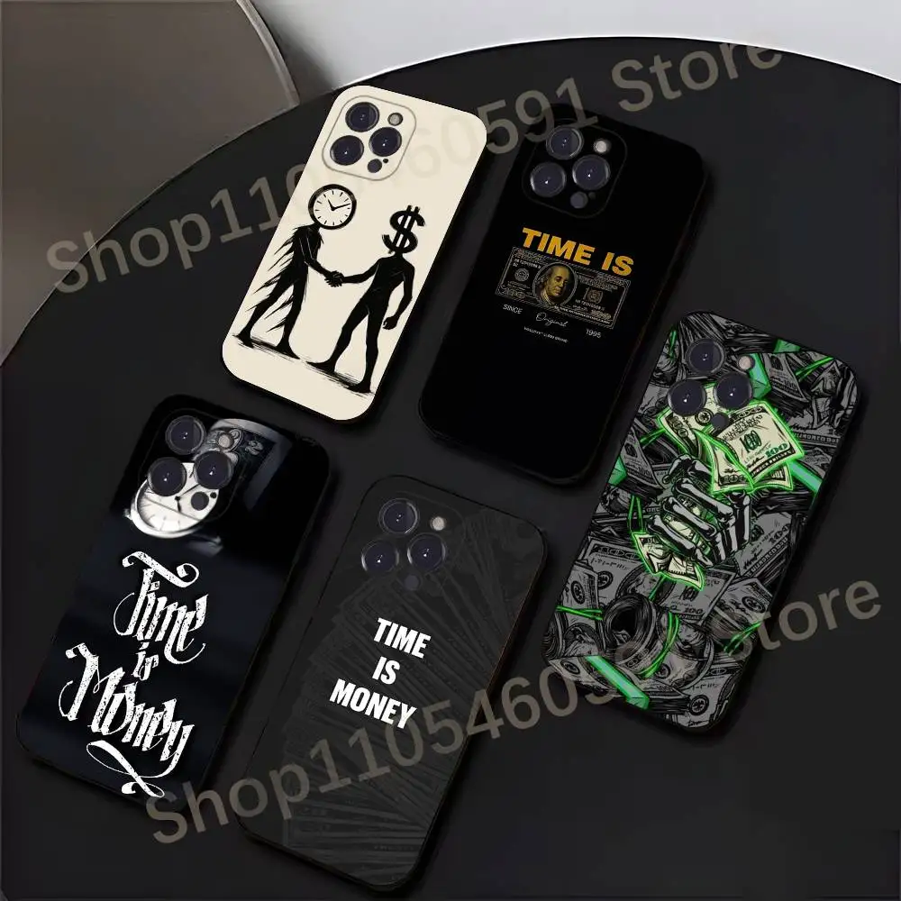 

Time is Money Banknote Phone Case For iPhone 17,16,15,14,13,12,11,Plus,Pro Max,Mini,Soft Silicone Black Cover