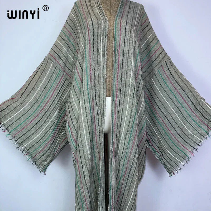 Winyi Nieuwe Mode Kimono Herfst Cover-Up Elegant Vest Sexy Maxi Strand Badpak Jurk Monocolour Handgemaakte Stropdas Geverfde Bovenkleding