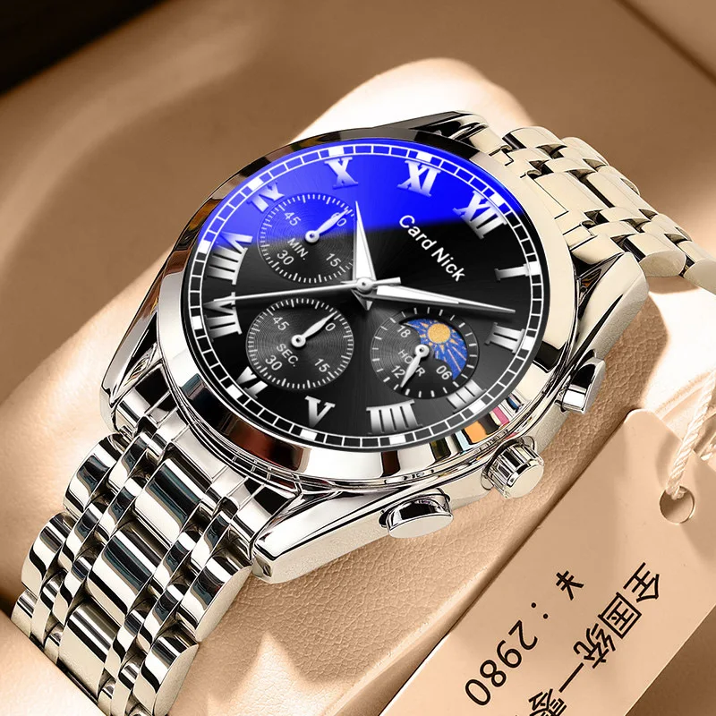 New Luxury Wrist watch Steel band leather strap Mens Quartz watch top brand business quartz MAN watch high quality Elegant Watch