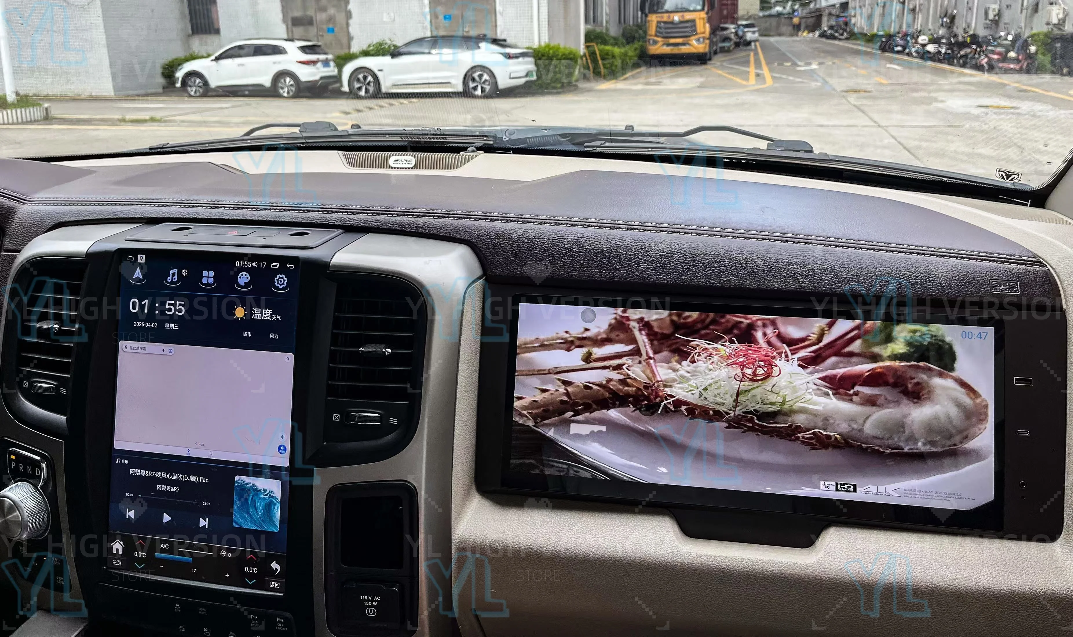 وحدة رأس CarPlay لاسلكية تعمل باللمس مقاس 17 بوصة تعمل بنظام أندرويد لسيارة دودج رام 1500 2014-2018 - ترقية ترفيهية بلوتوث مساعد الطيار