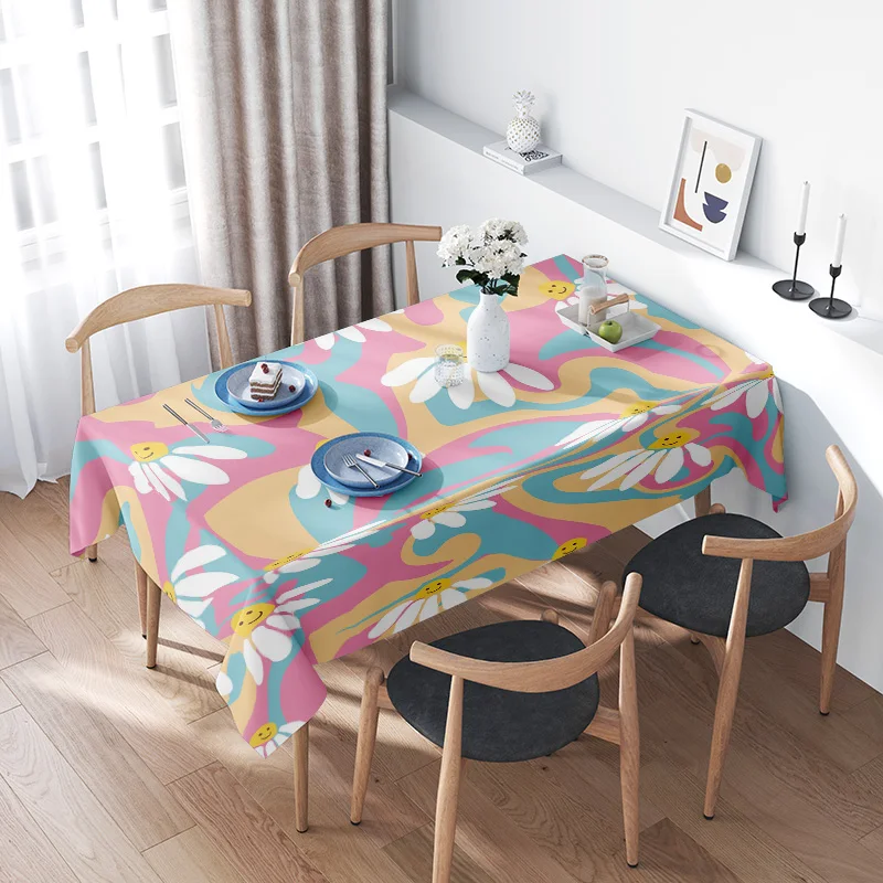 

Colorful Floral Tablecloth with Daisies Plastic Dining Cover for Home Decoration Universal Fit 58x94 (Multicolor)