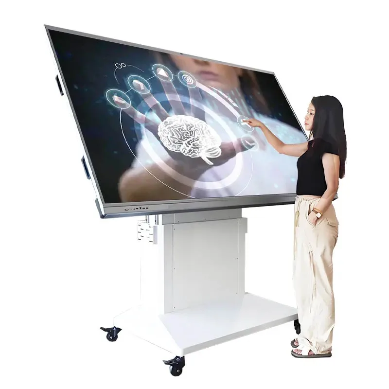 

【Hot Sale】55" To 98" 4K AG Glass Meeting Interactive Whiteboard With Lift And Flap Standing For Education Learning Teaching