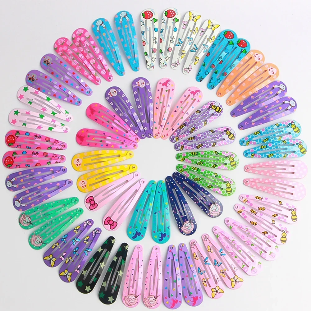 40Pcs/lot Hair Accessories Colorful Girls Hairpin Print Cartoon Fruit Animal Flower Hair Clip Cute Hairgrip Children Headdress