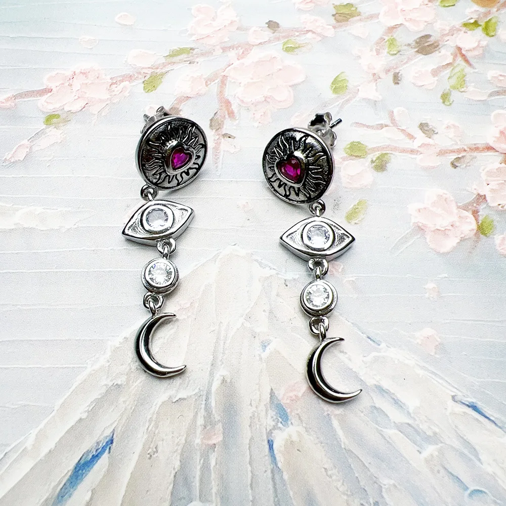 Eye Moon Sun Heart Lucky Earrings Talismans Jewelry For Women Bohemia Gift In Sterling Silver 925