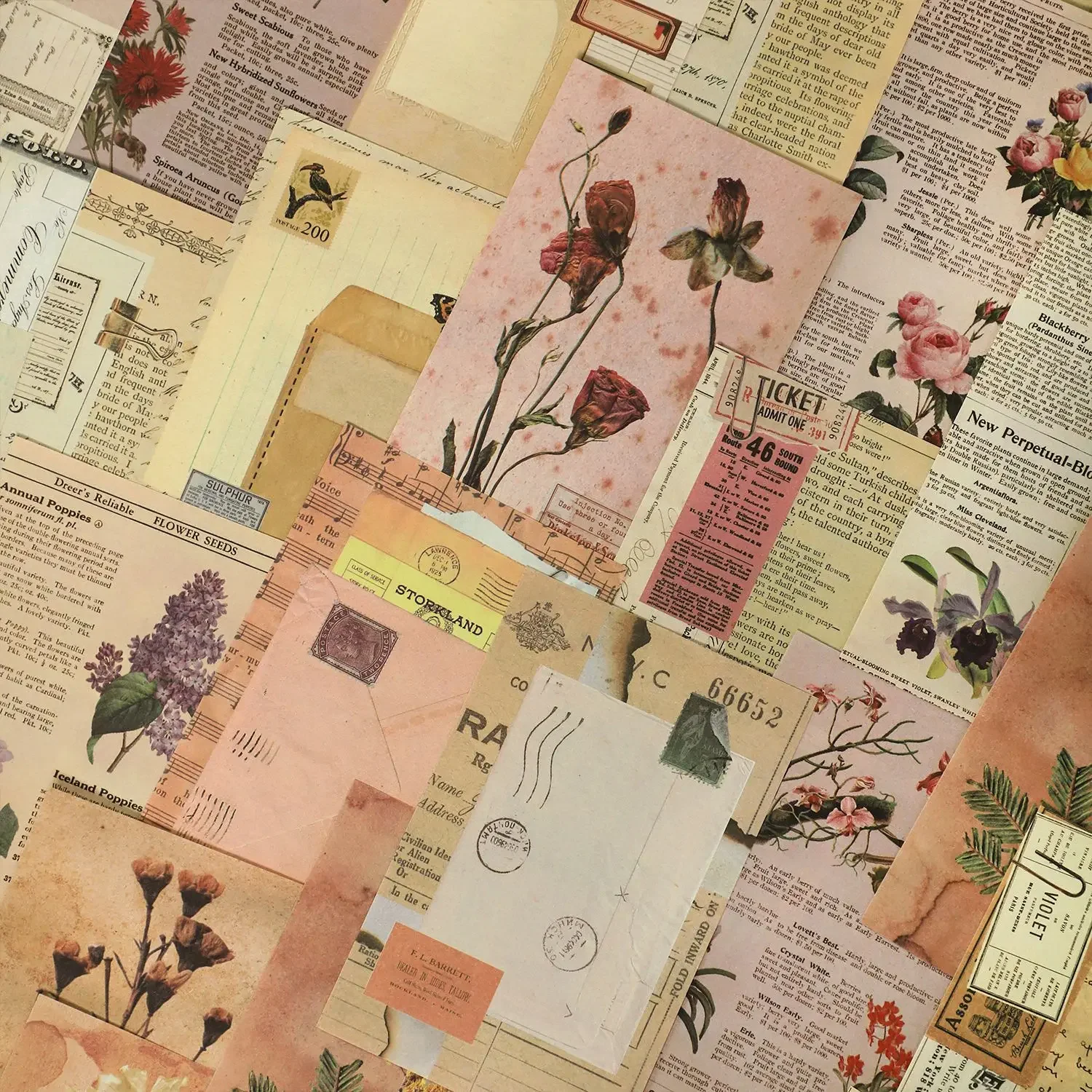 Journamm 30pcs/pack Vintage Scrapbook Materials Paper Collage Junk Journal DIY Photo Album Aesthetics Stationery Decor Paper Set