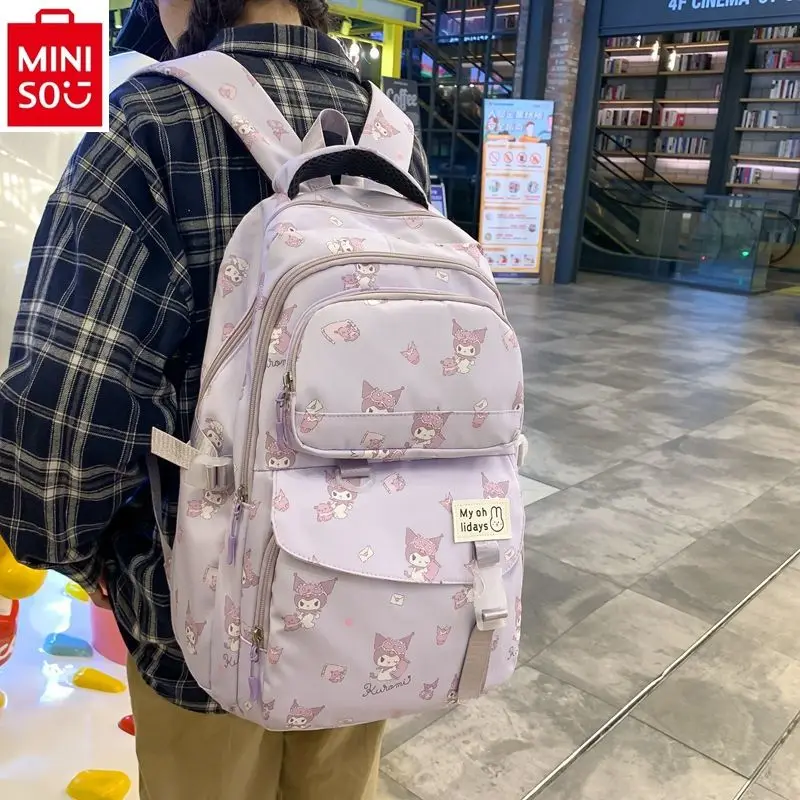 MINISO Sanrio Cartoon Kuromi Waterproof and Load Reducing Children's Backpack, Student Large Capacity Casual Backpack