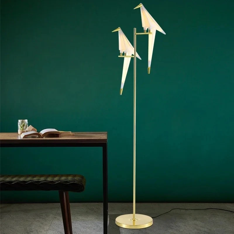 

Bird Paper Floor Lamp Home Deco Modern Gold Standing Lamp Bedroom Living Room Origami Floor Light Study Reading Beside Lamp