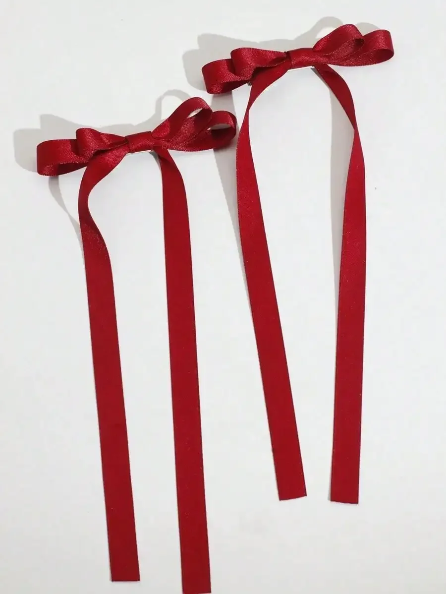 

2pcs Ballet Style Long Ribbon Bow Hair Clip, Fashionable And Cute Women Hair Accessory, Suitable For Daily Wear On Any Occasion