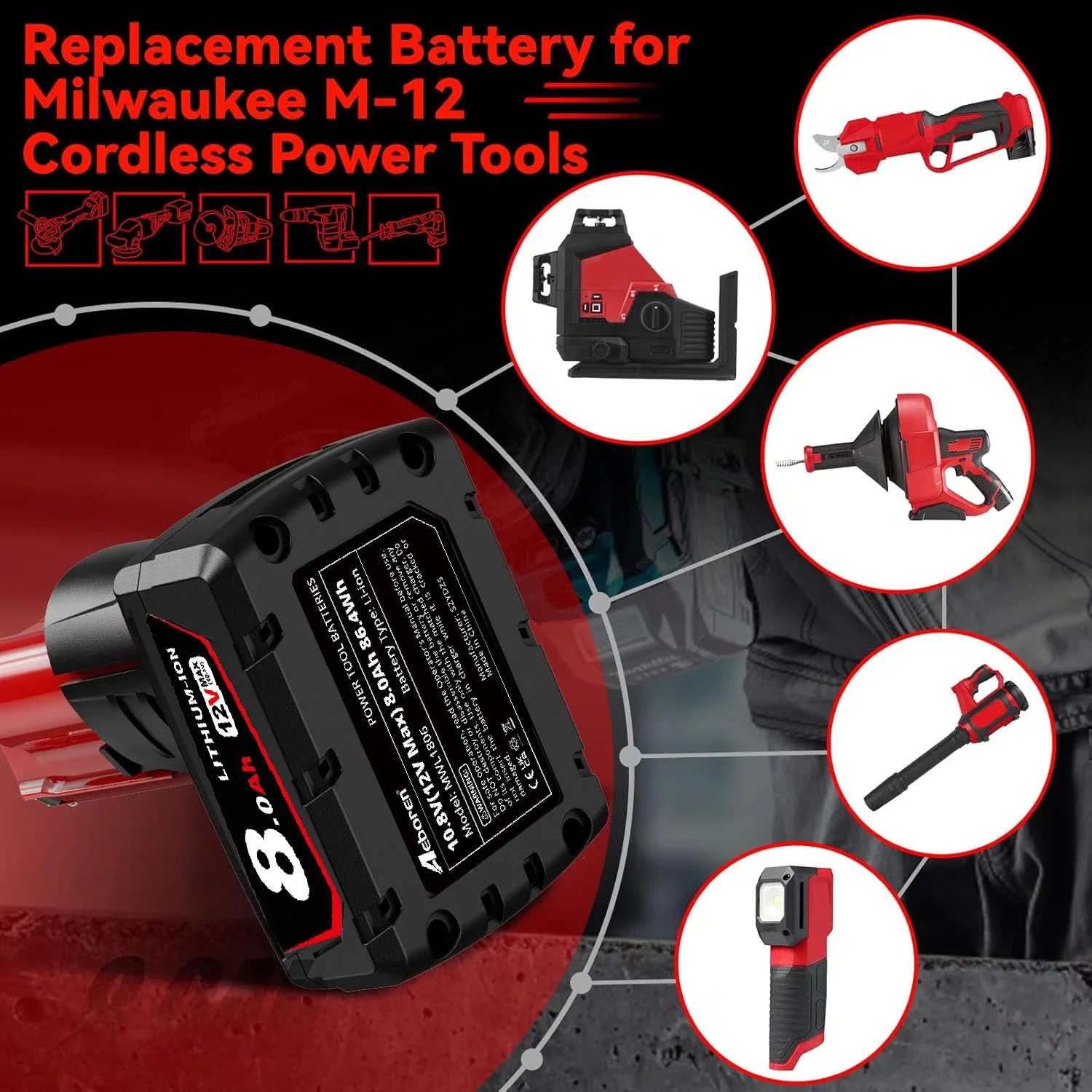 1/2/4 Uds 8.0Ah M12 reemplazar para Milwaukee 12v Pin de batería + cargador de M12-18C Compatible con herramienta 48-11-2420 48-11-2411 48-11-2440