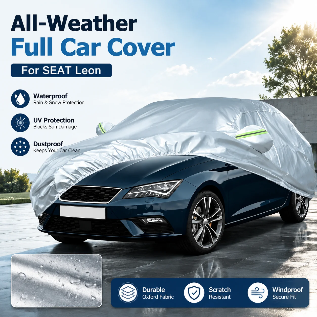 Waterproof Outdoor Full Car Cover Reflective Strips Snowproof Dustproof UV Protection For SEAT Leon Auto Exterior Accessory