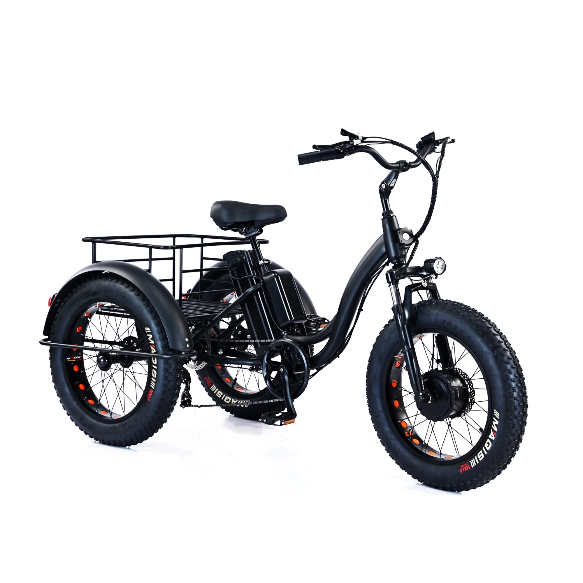 with basket 3 wheels electric freight bicycle 350W 500W 10A 15Ah lithium battery 20 * 4 inch fat tire 3 wheels electric tricycle