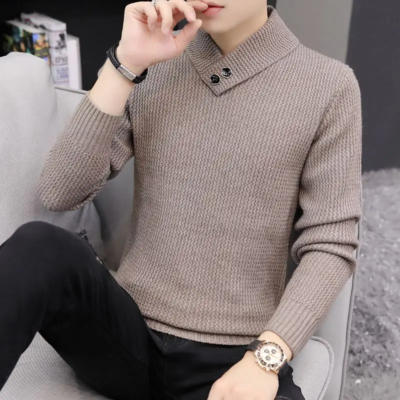 Fashion Solid Color Knitted Button Spliced All-match Sweaters Men\'s Clothing 2022 Autumn New Casual Pullovers Loose Korean Tops