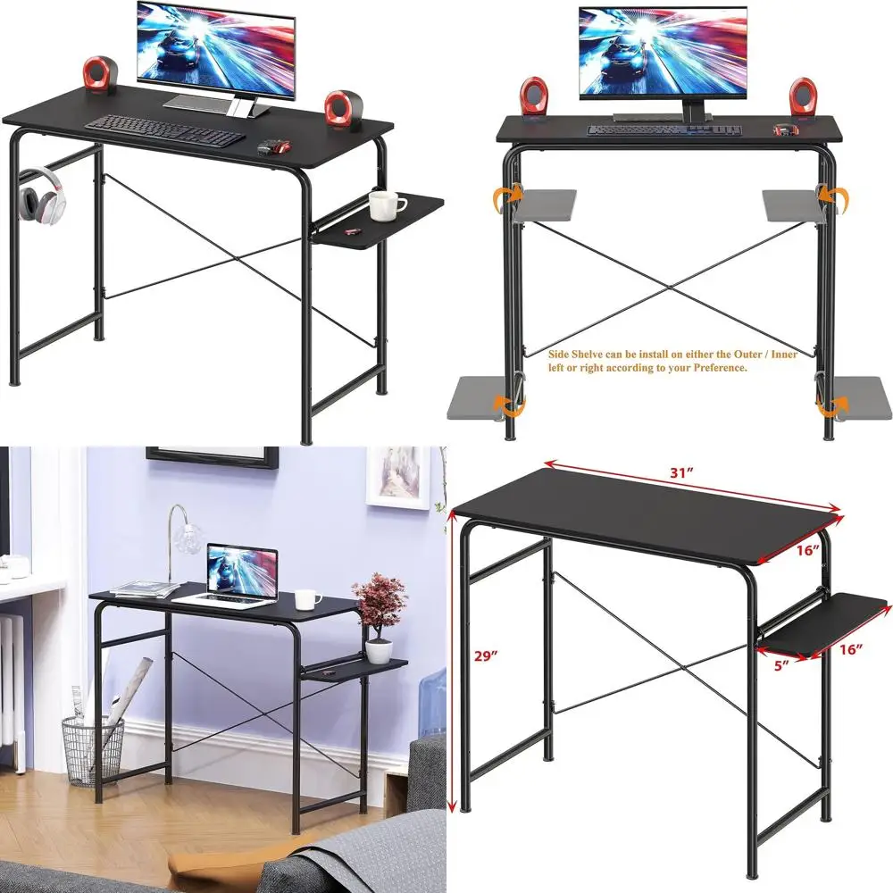 

Компактный черный игровой стол с полкой для хранения для домашнего офиса