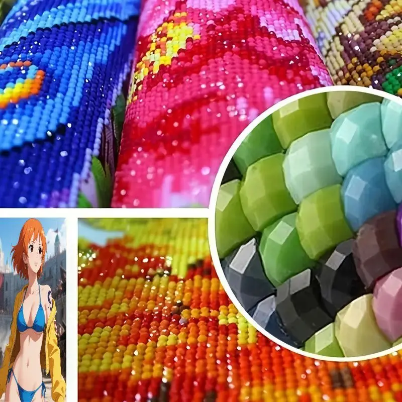 1PC 5D Full Drill One Piece Nami Diamond Painting Kit, DIY Anime Waifu Character Art, Sexy Bikini & Yellow Jacket Design in Pira