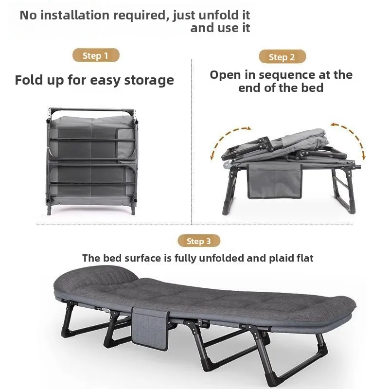 Cama plegable para oficina, artefacto individual para almuerzo, cama pequeña reclinable, cama de campamento portátil para escolta de hospital