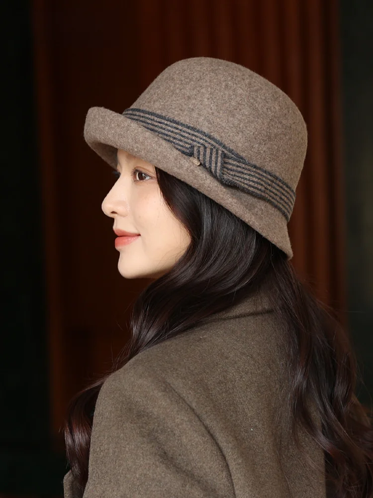 Autumn Winter Ladies Fashionable Foldable Small Gift Hat Wool Pile Cap Round Top Breathable Warm Adjustable Size Sweet Style