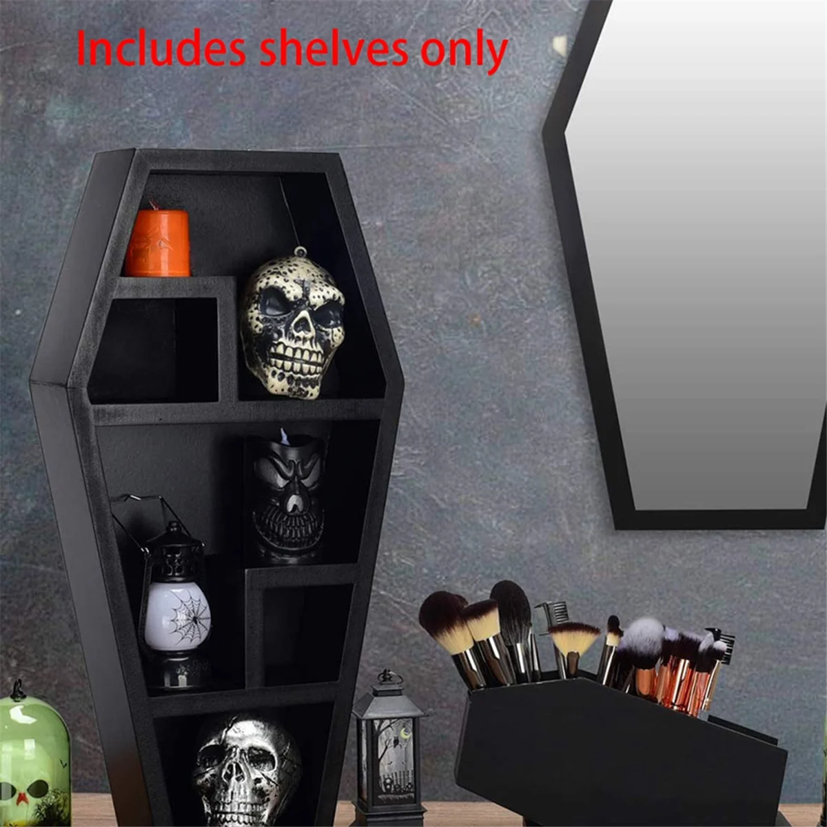 Coffin Shelf-Étagères murales flottantes en PVC noir massif, décor gothique effrayant pour la maison, la chambre et le salon, HO-Spooky