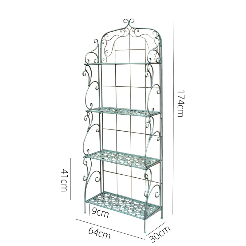 Retro balcony wrought iron multi-layer flower stand courtyard flower shop succulent flower pot foldable storage rack floor type