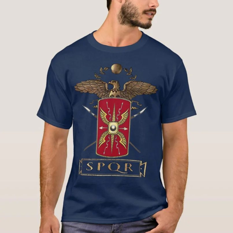 Roman Legion Eagle Shield Symbol SPQR Emblem T-Shirt 100% Cotton O-Neck Summer Short Sleeve Casual Mens T-shirt Size S-3XL