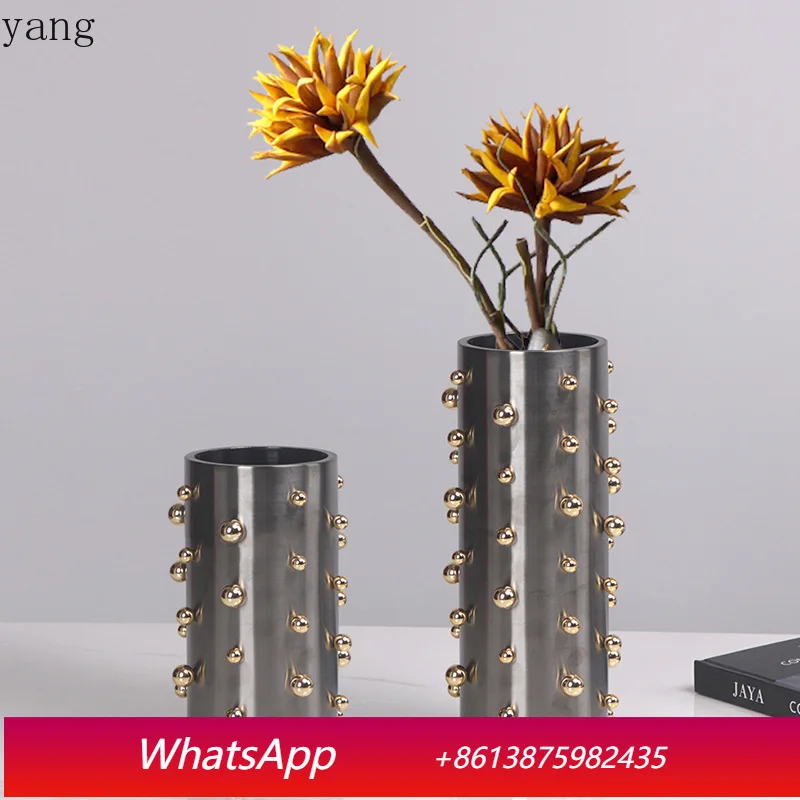 

CX light luxury round bead point vase simple metal company front desk soft decoration ornament