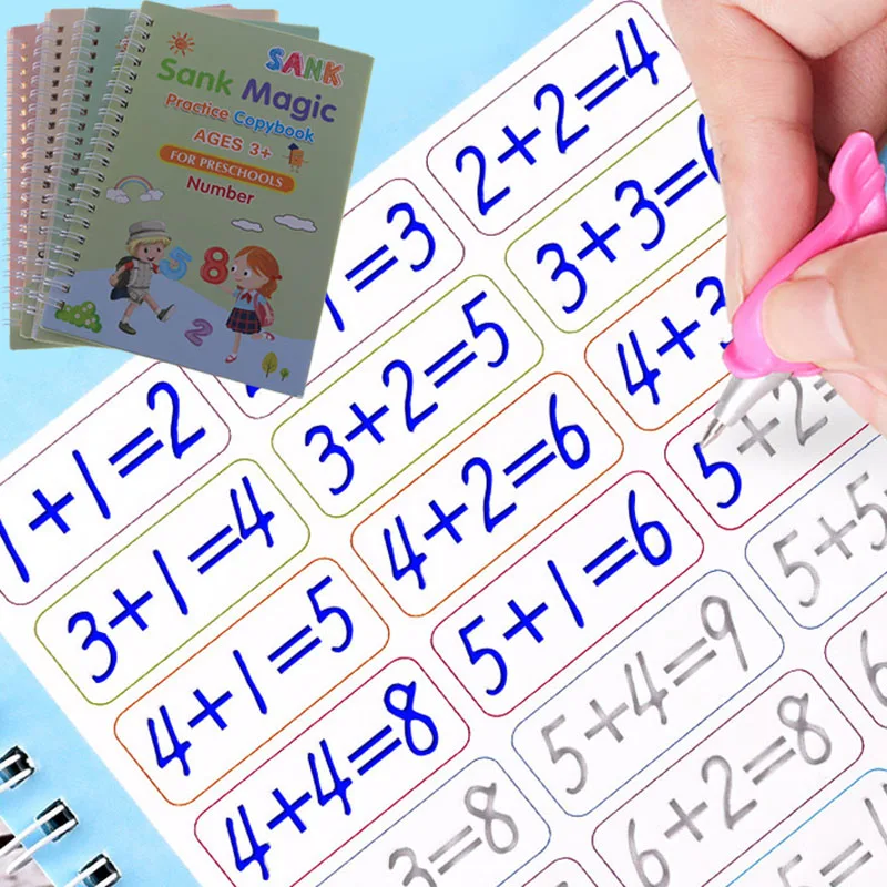 4 Magic Copybooks Children's Toy Writing Reusable Free Wiping English Maths Drawing Children's Toy Writing Practice Copy Book