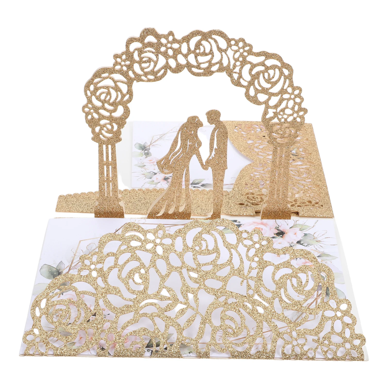 

1 set 1 Set Wedding Invitation Cards Glitter Rose Design Thick Paper Arched Door 3D Greeting Card For Bridal Shower Engagement