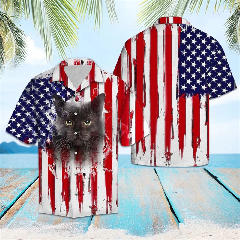 

Fashion Black Cat Pattern Hawaiian Shirts Summer Trendy Short Sleeve 3D Printed Shirt Casual Oversized Streetwear Unisex Blouses