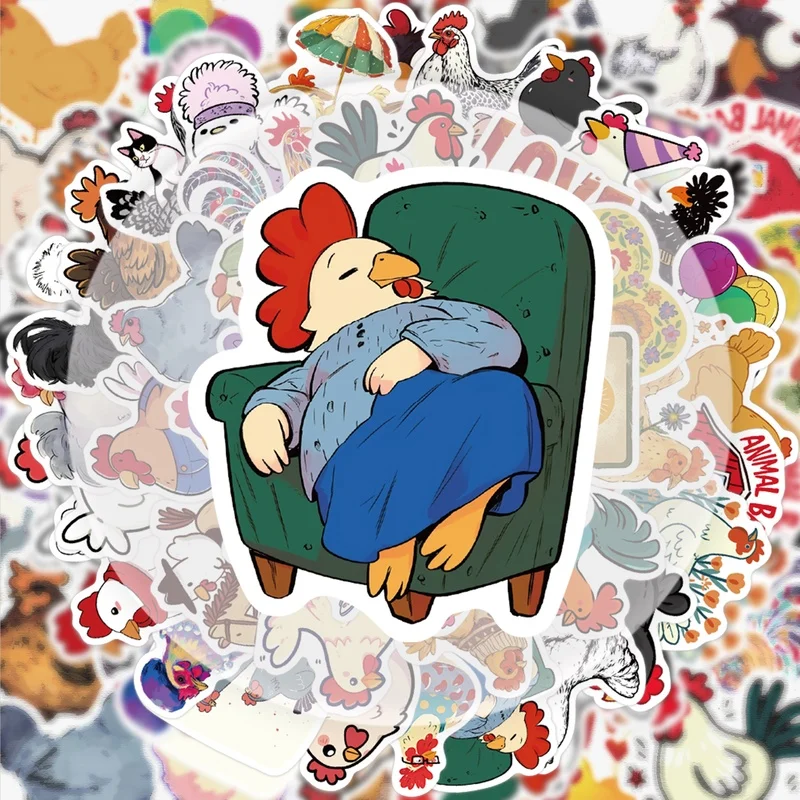 50 Colorful Chicken Stickers, Vibrant Sticker Decals, Multiple Styles Without Duplication, Suitable for Water Bottles, Laptops, Suitcases, Skateboards, Guitars, Party Decorations