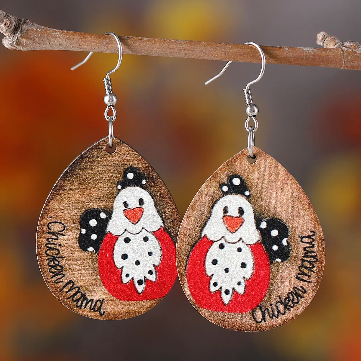 New Western Style Earrings Farm Hen Wooden Drip Earrings Countryside Autumn Thanksgiving Decoration Gift