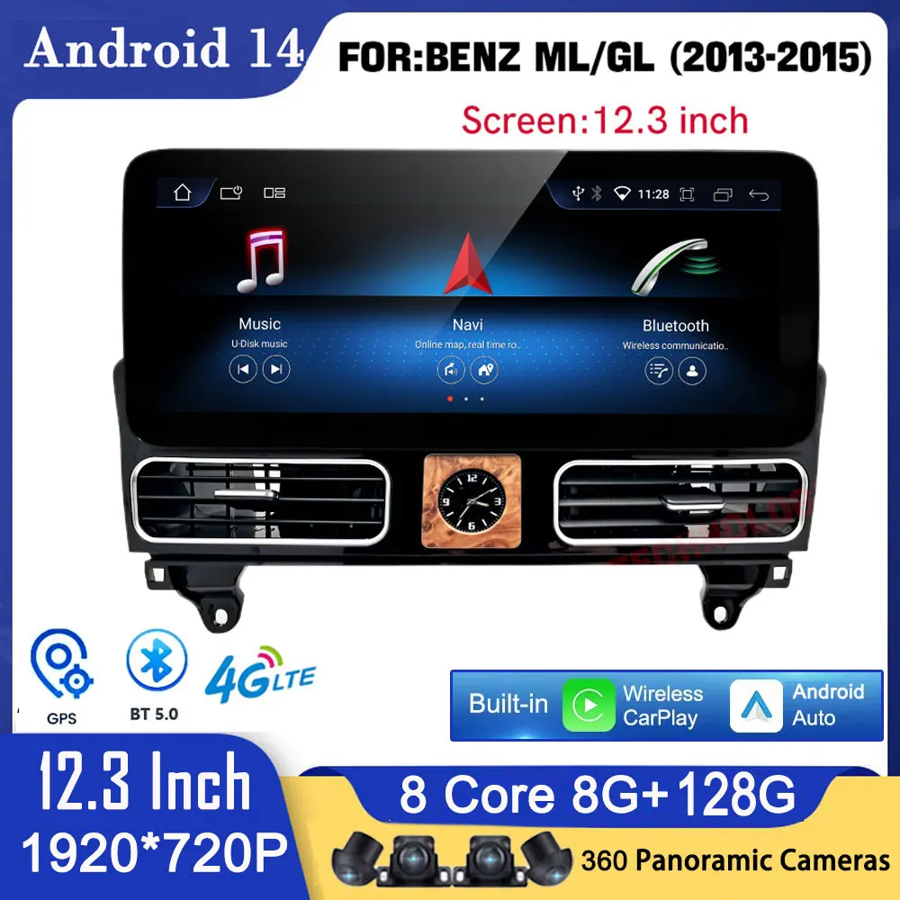 

For Mercedes Benz ML/GL NTG 4.5 2012 - 2015 12.3" DSP Android 14 Touch Screen Car Player Multimedia GPS Wireless Carplay