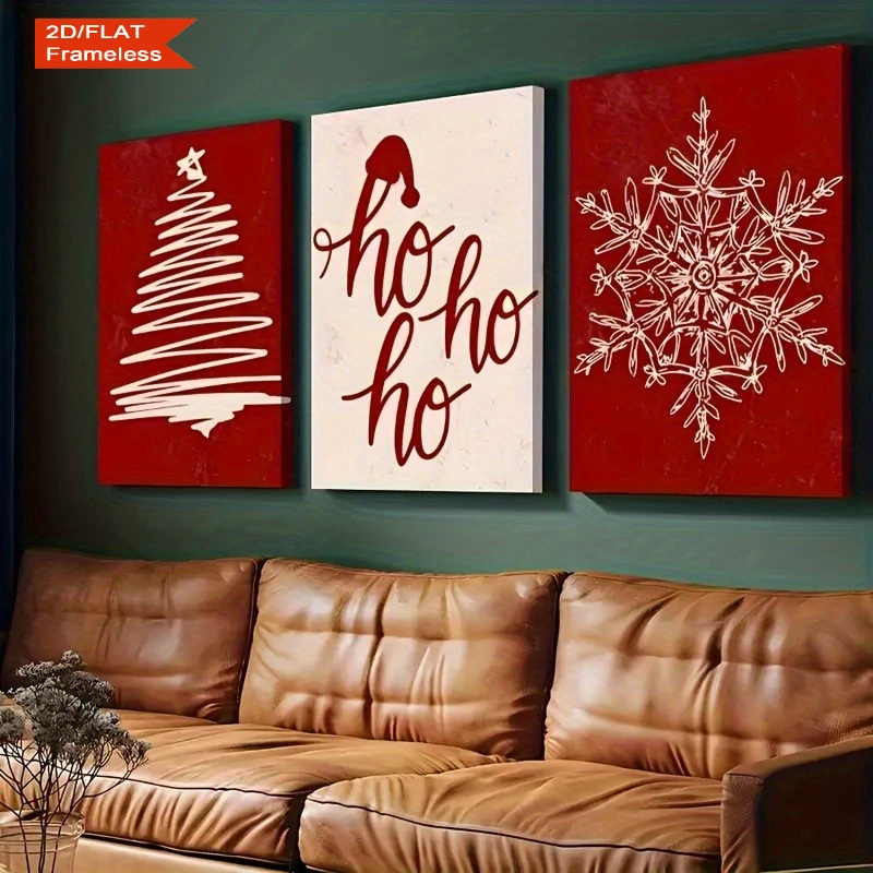 2D Flat, 3pcs Set Frameless Canvas Christmas Prints, Christmas Wall Art, Christmas Home Decor, Stylish Posters, Christmas Dig