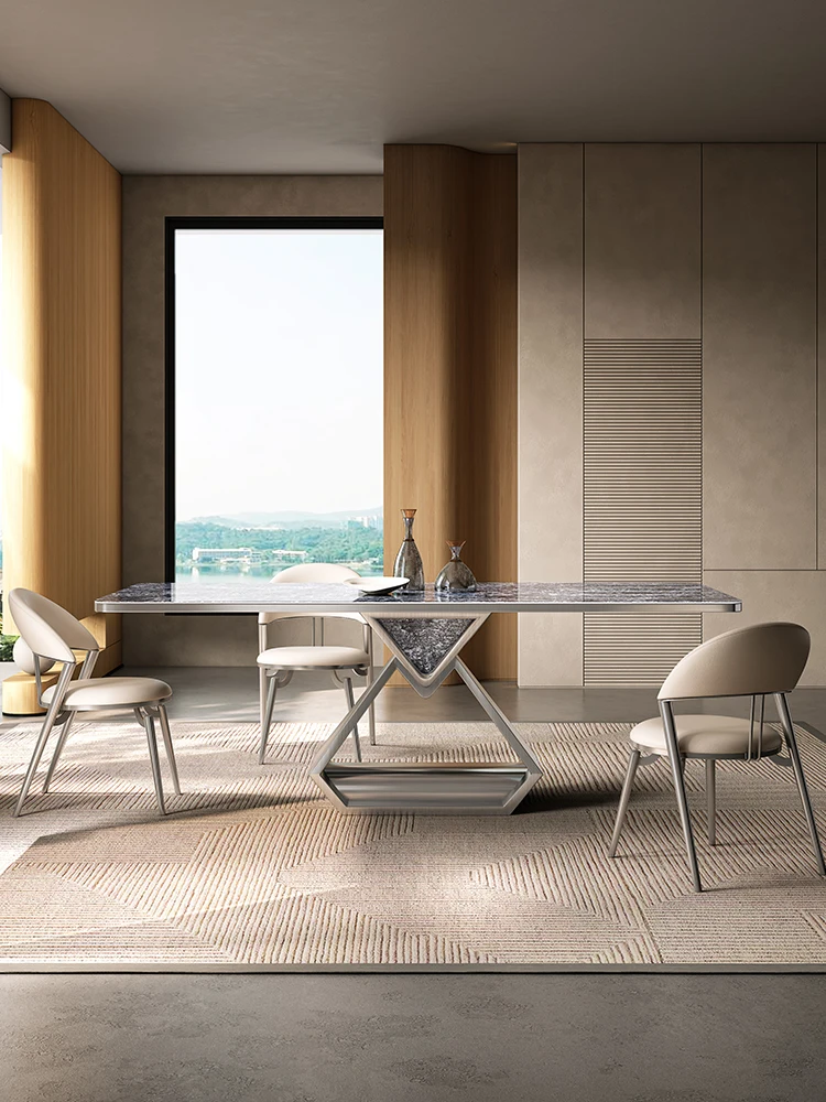 

Italian slate dining table combination modern simple high-end designer villa luxury table and chair