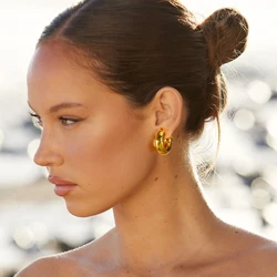 Badu Stainless Steel Gold Silver Color Chunky Hoop Earrings for Women Charm Texture Metal Statement Earrings Punk Party Jewelry