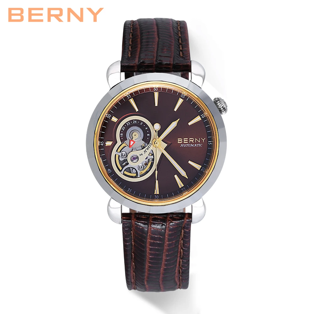 BERNY Damenuhr, Saphirglas, 24 Diamanten, Damen-BERNY-Uhr, 100 % Original, Top-Automatikwerk, luxuriöse mechanische Damenuhren