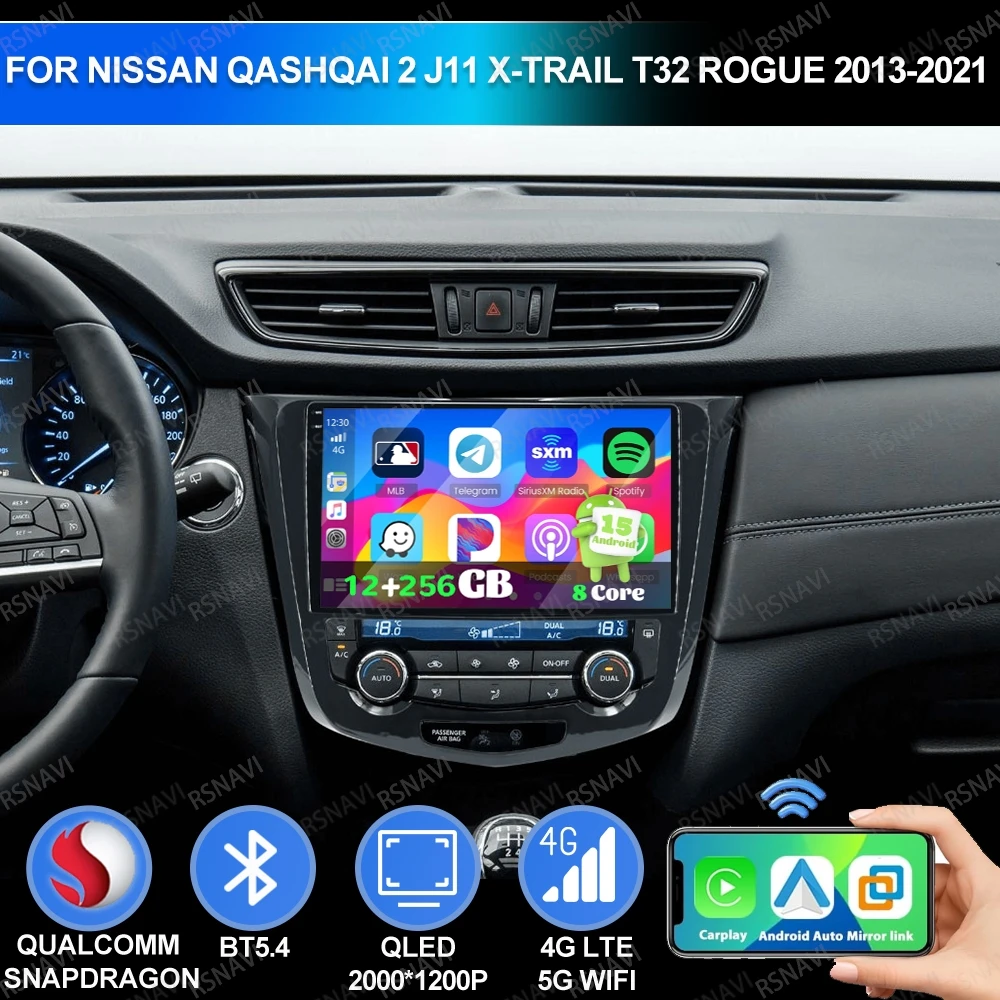 Android 15 For Nissan Qashqai 2 J11 X-Trail T32 Rogue 2013-2021 Viedo Player GPS QLED Autoradio 4G LTE AUTO Multimedia Car Radio