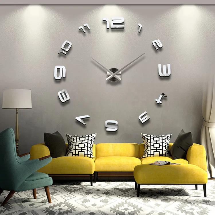 Large sized living room creative living room clock home decoration acrylic mirror clock DIY clock wall sticker clock