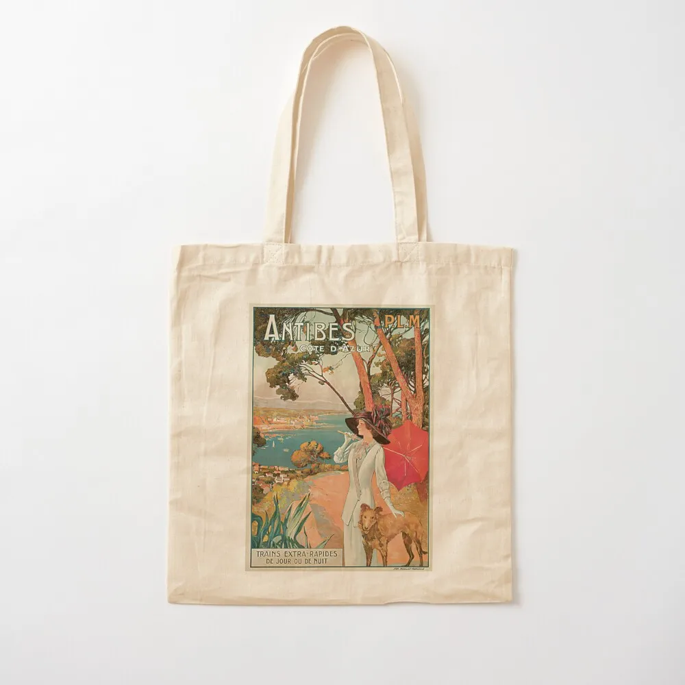 

Vintage Antibes French Riviera Cote d'Azur ad Tote Bag Women's tote bag Woman shopper bag for beach Canvas Tote